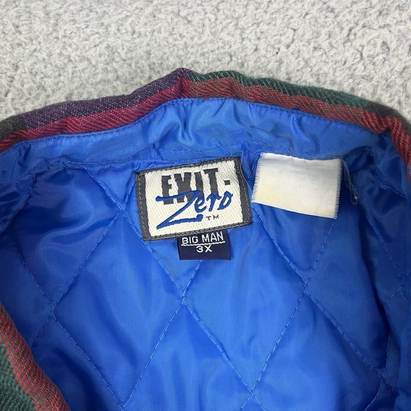 Vintage 90s Exit Zero Shacket Plaid Shirt Jacket Red Blue Green Button Up 3XL‎ - Picture 4 of 10